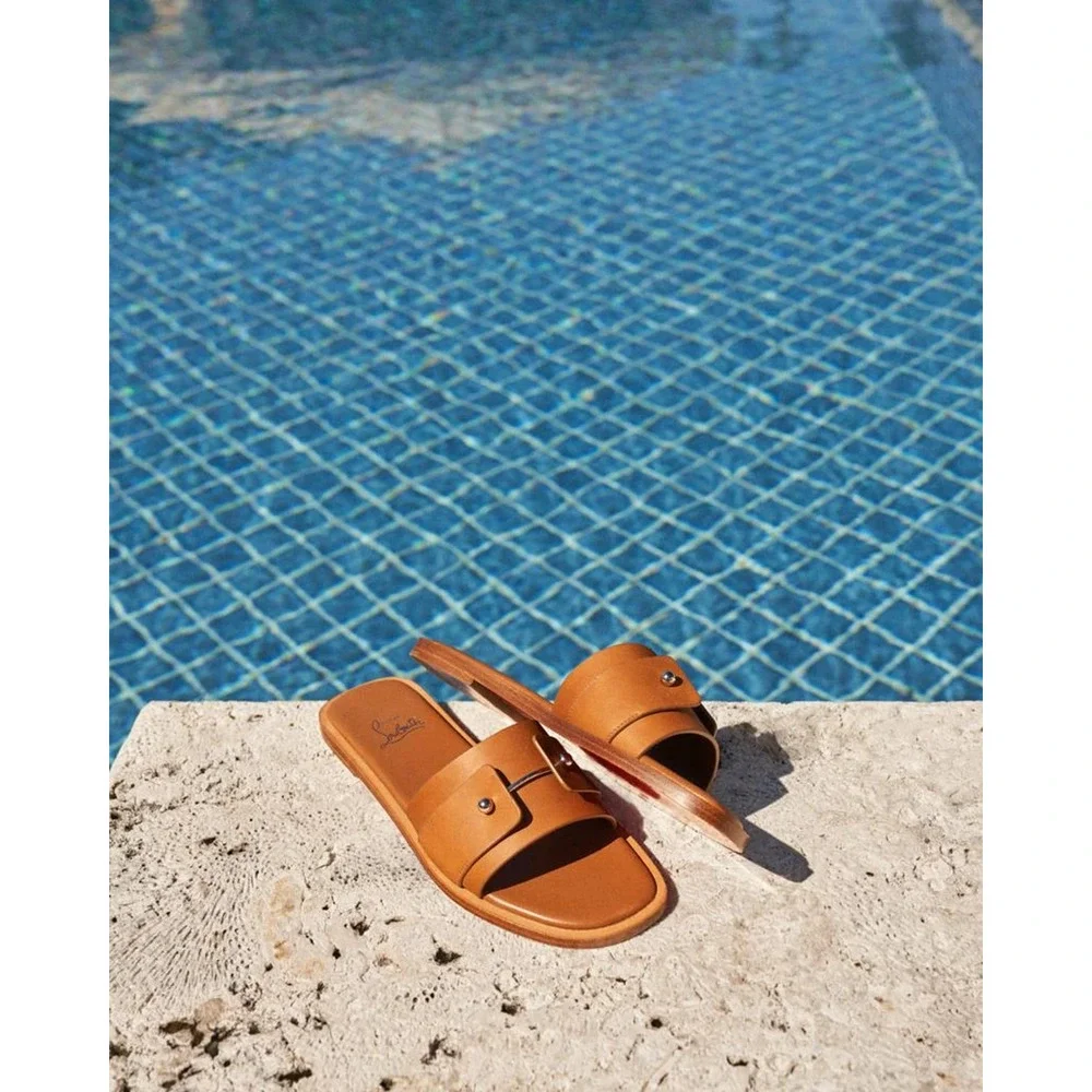 Christian Louboutin Chambelimule Donna Flat Tera Brown Leather Slide Sandal 36 - Picture 5 of 16